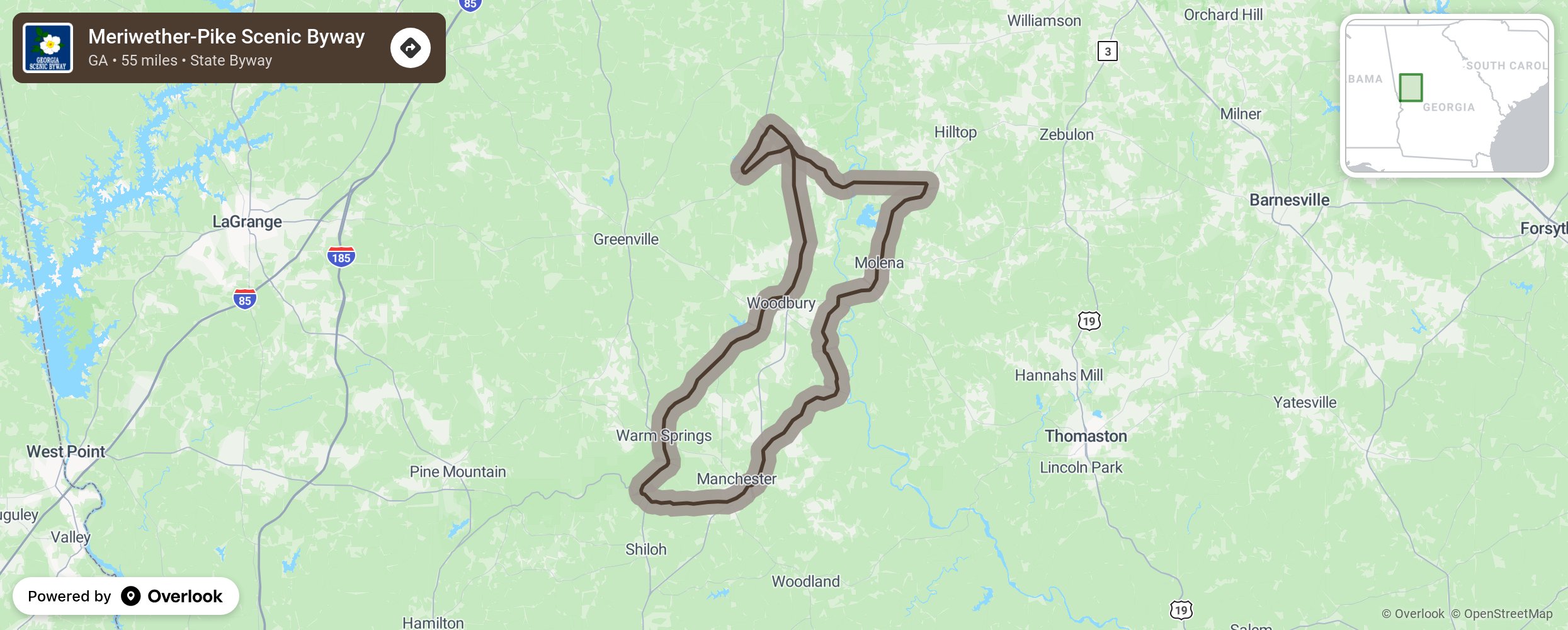 Map of Meriwether-Pike Scenic Byway - scenic route