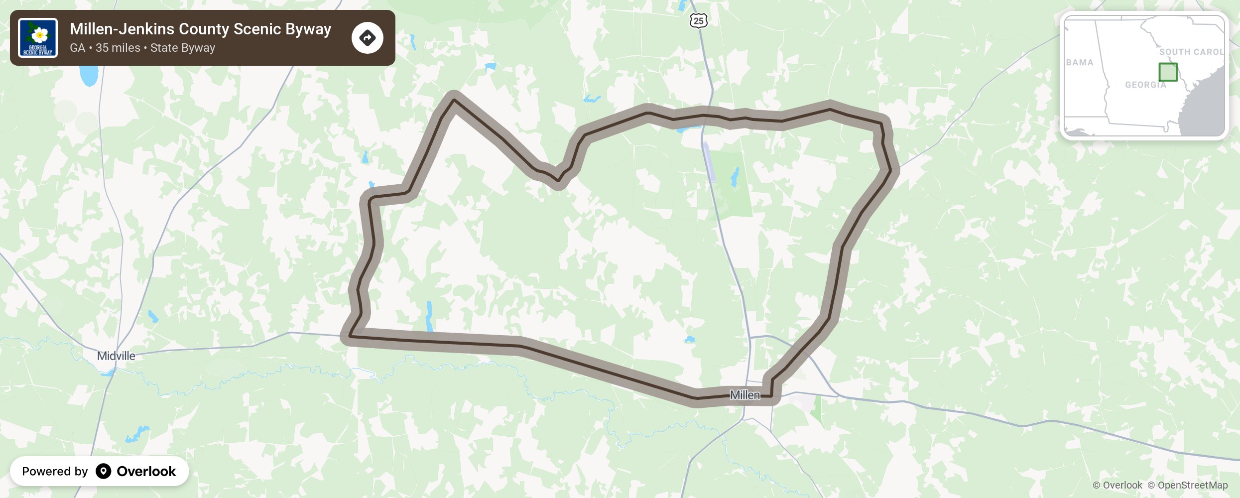 Map of Millen-Jenkins County Scenic Byway - scenic route