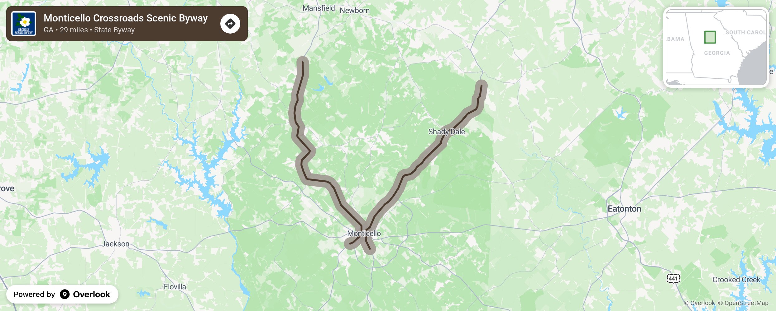 Map of Monticello Crossroads Scenic Byway - scenic route