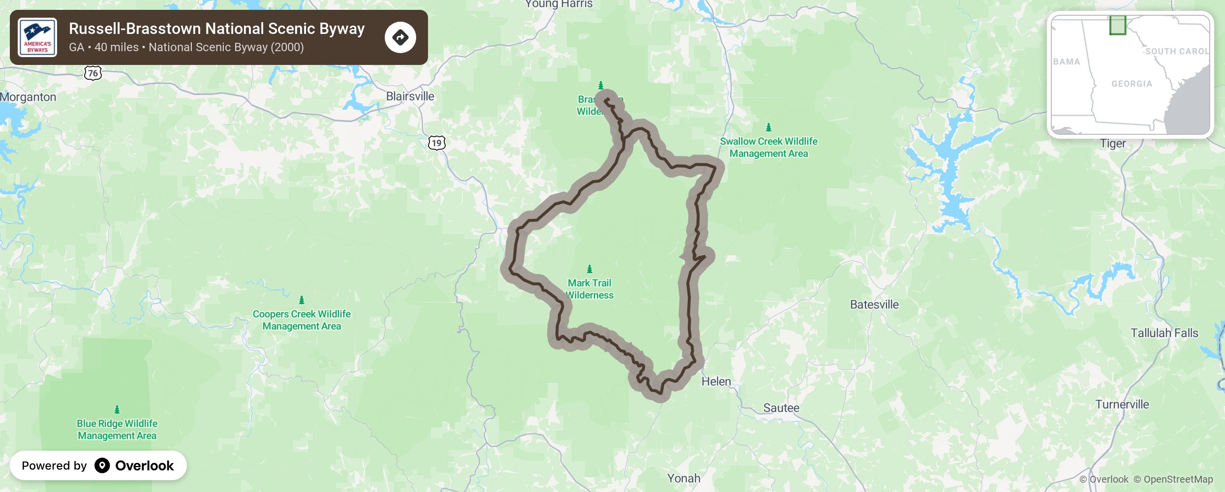 Map of Russell-Brasstown National Scenic Byway - scenic route