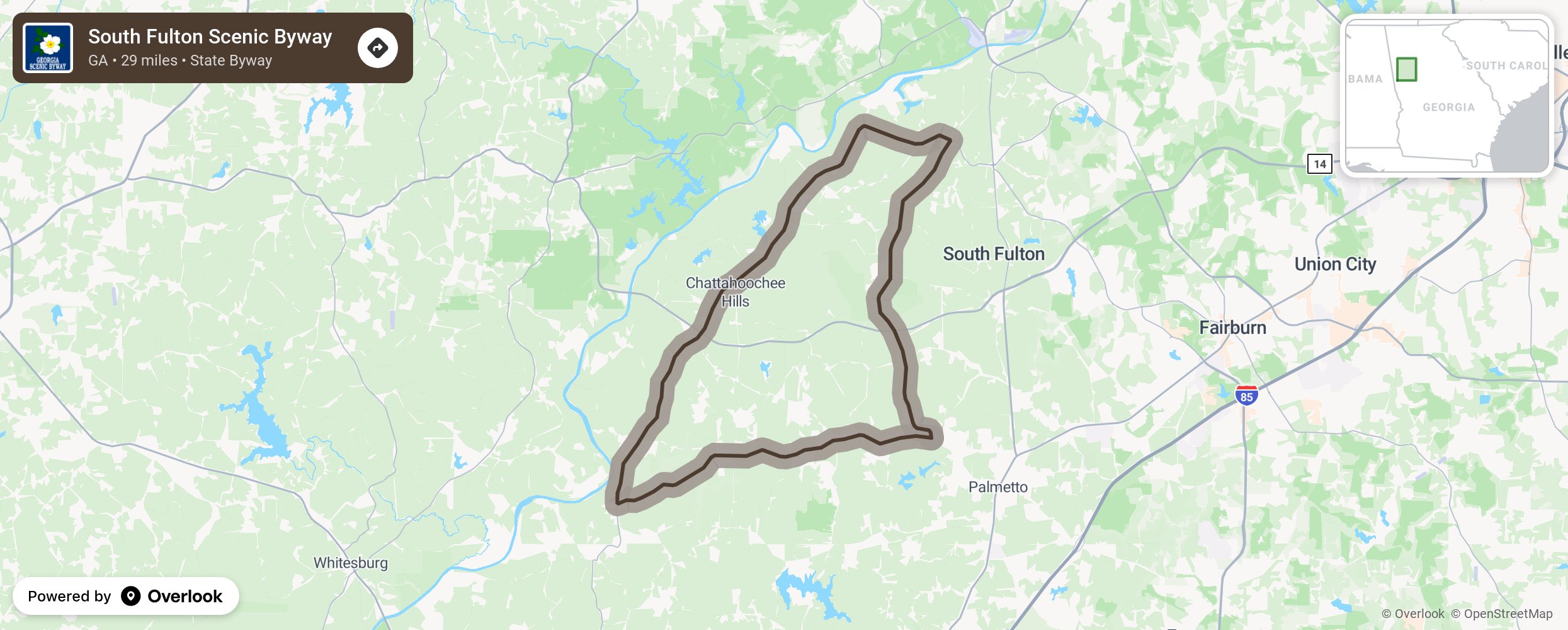 Map of South Fulton Scenic Byway - scenic route