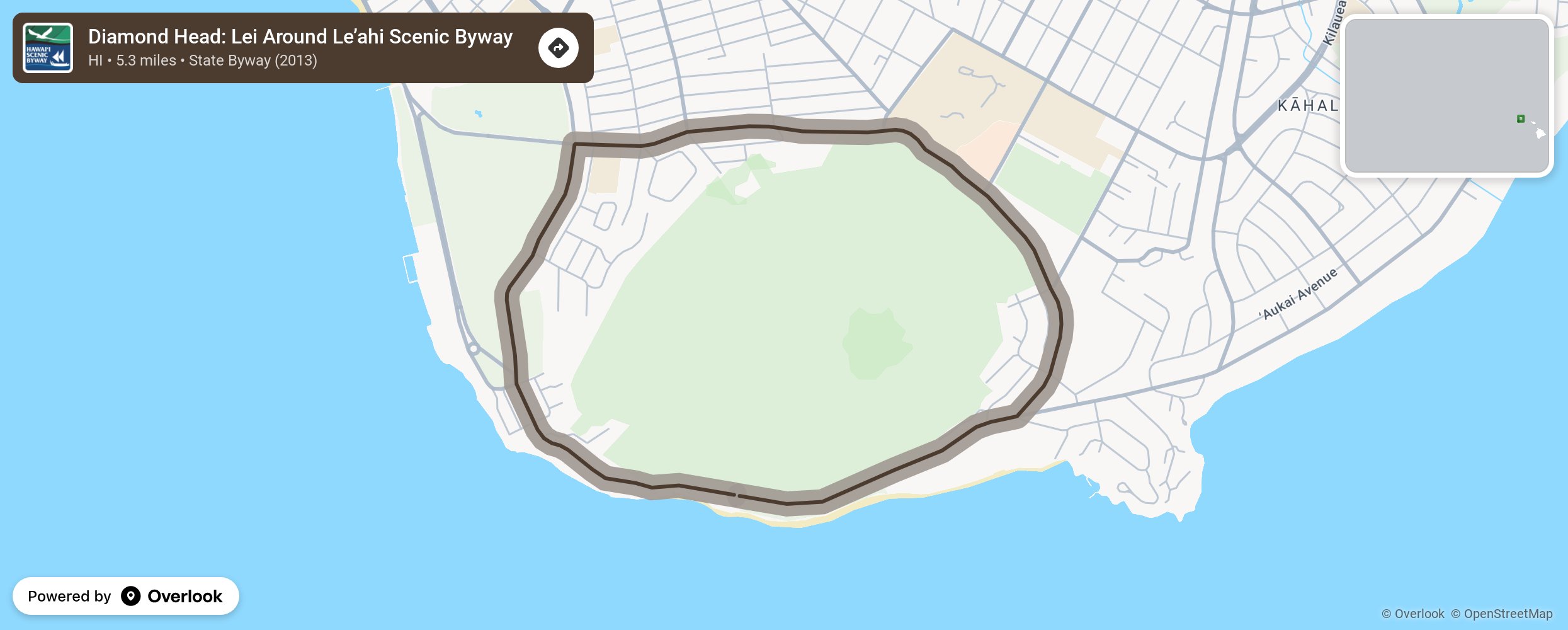 Map of Diamond Head: Lei Around Le’ahi Scenic Byway - scenic route