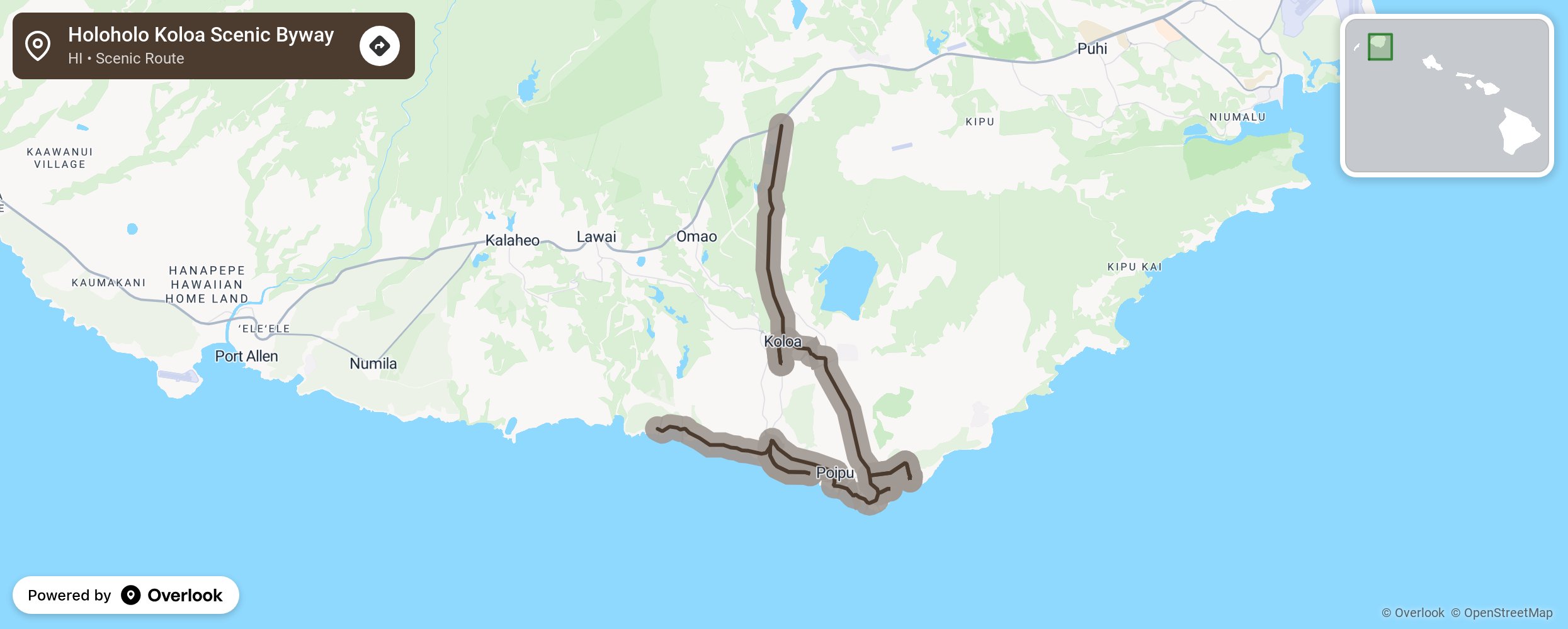 Map of Holoholo Koloa Scenic Byway - scenic route