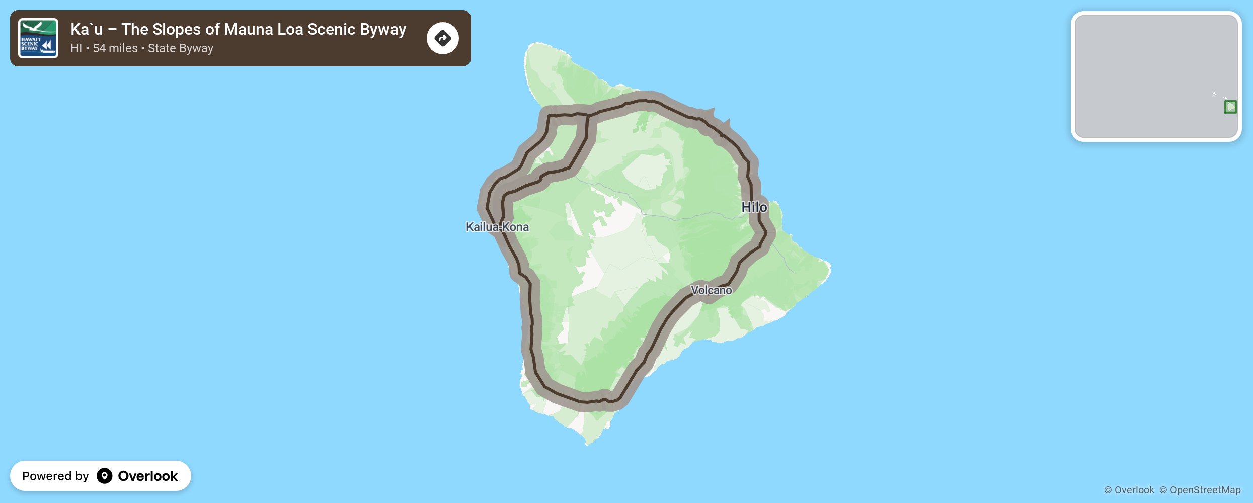 Map of Ka`u – The Slopes of Mauna Loa Scenic Byway - scenic route