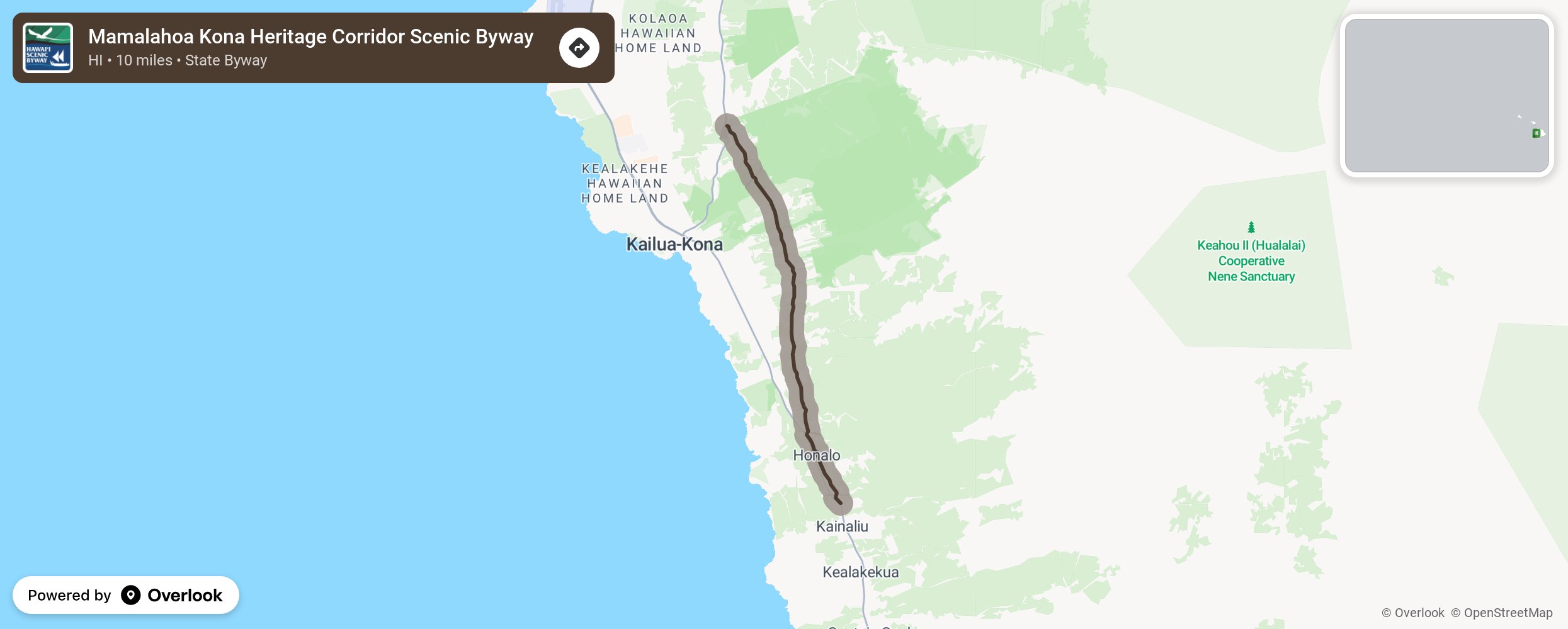 Map of Mamalahoa Kona Heritage Corridor Scenic Byway - scenic route