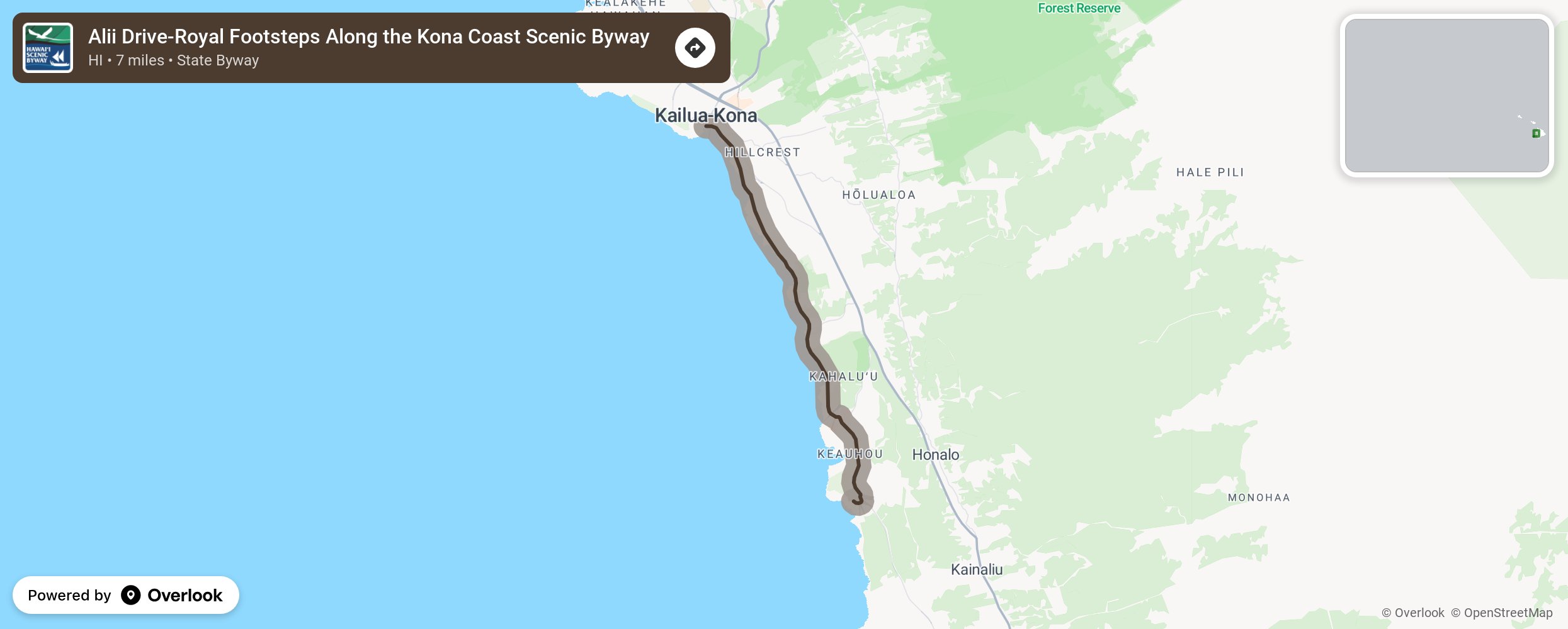 Map of Alii Drive-Royal Footsteps Along the Kona Coast Scenic Byway - scenic route