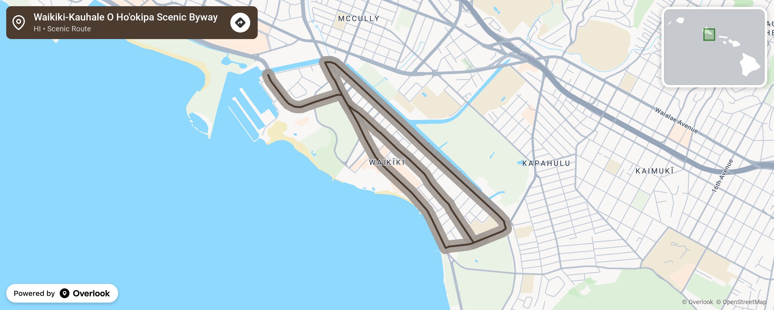 Map of Waikiki-Kauhale O Ho'okipa Scenic Byway - scenic route