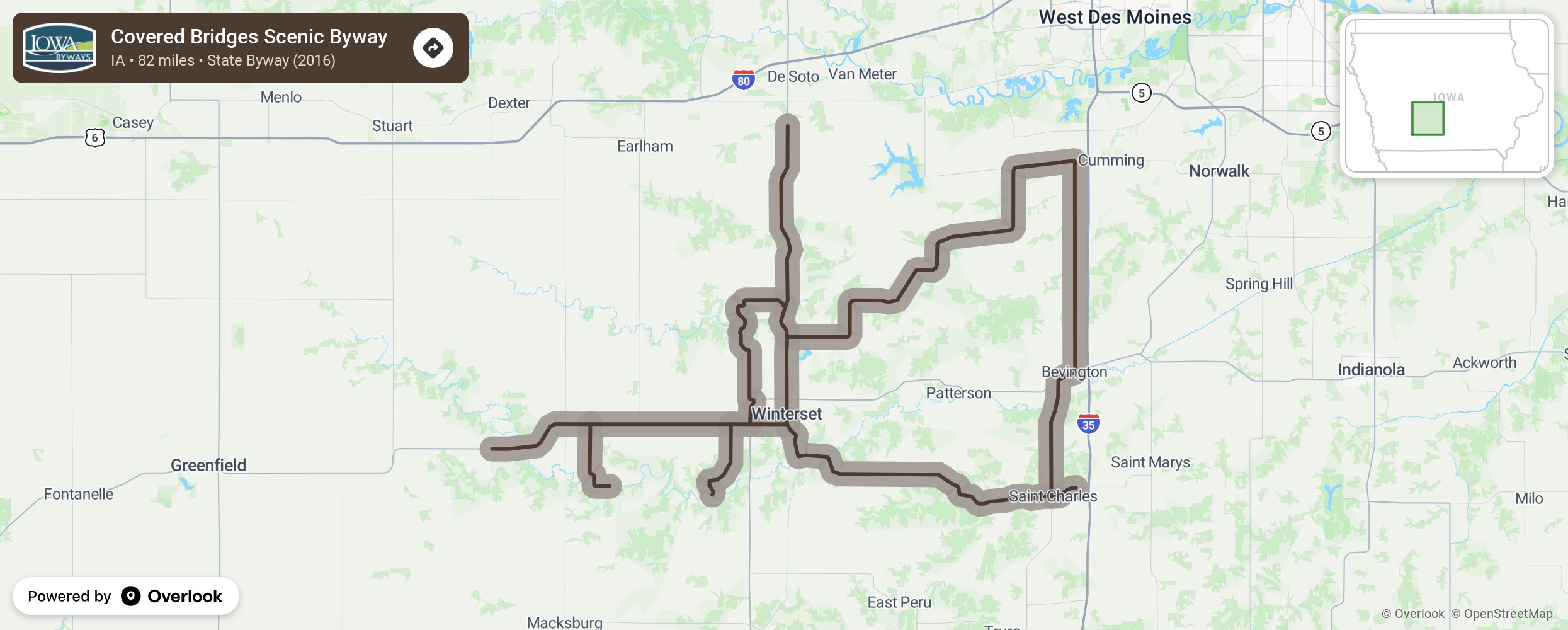 Map of Covered Bridges Scenic Byway - scenic route