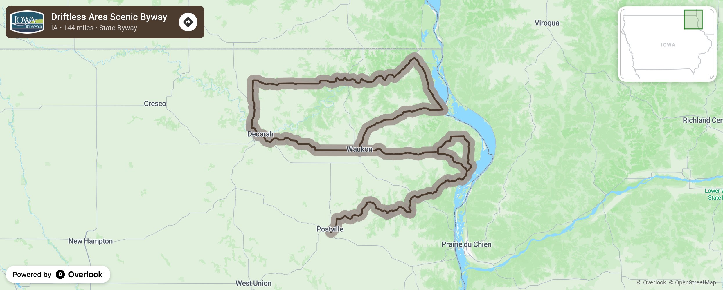 Map of Driftless Area Scenic Byway - scenic route