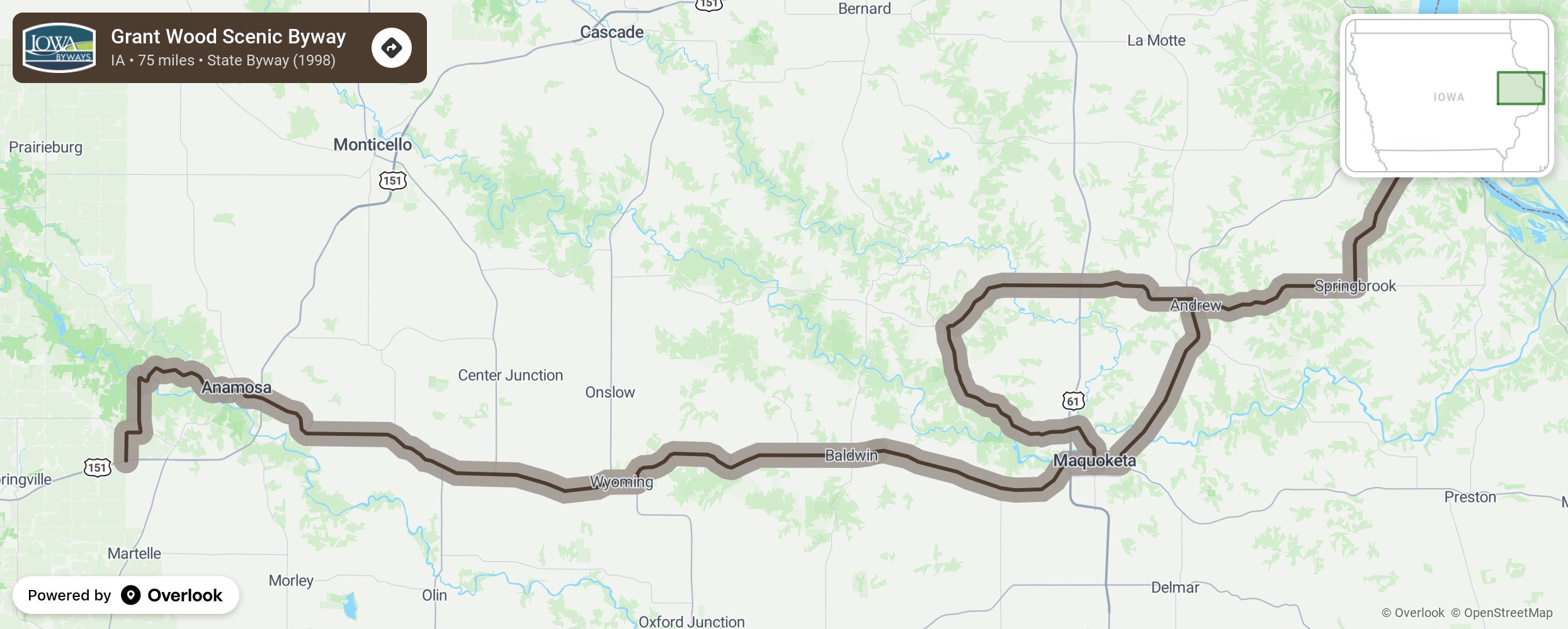 Map of Grant Wood Scenic Byway - scenic route