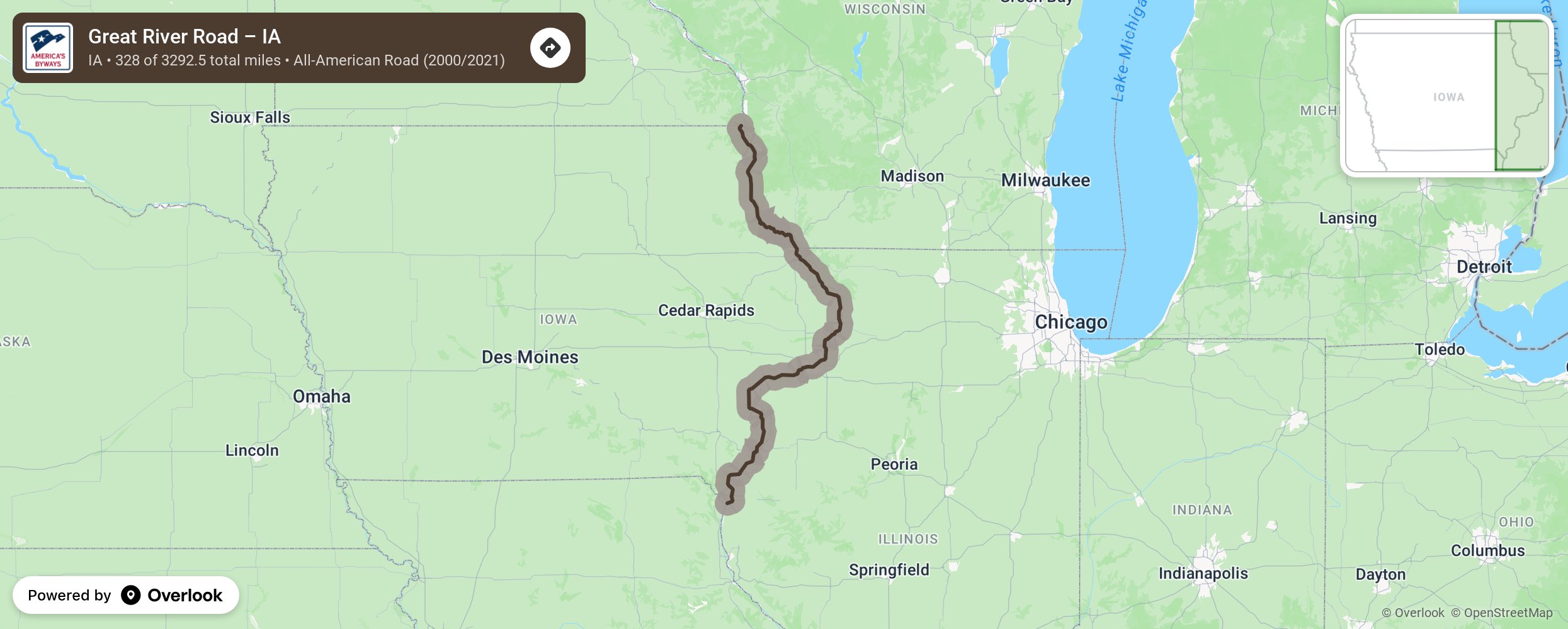 Map of Great River Road – IA - scenic route