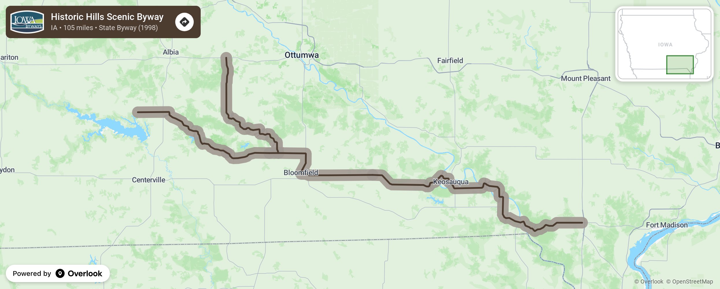 Map of Historic Hills Scenic Byway - scenic route