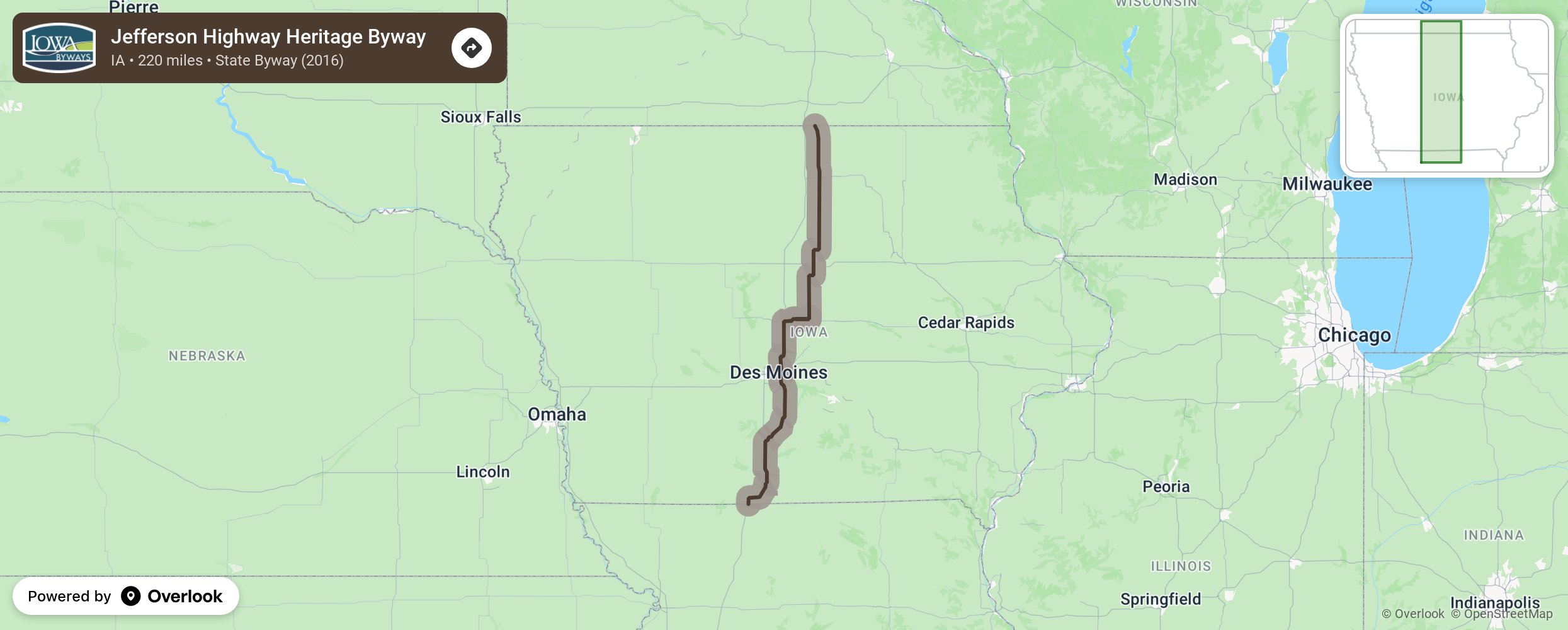 Map of Jefferson Highway Heritage Byway - scenic route