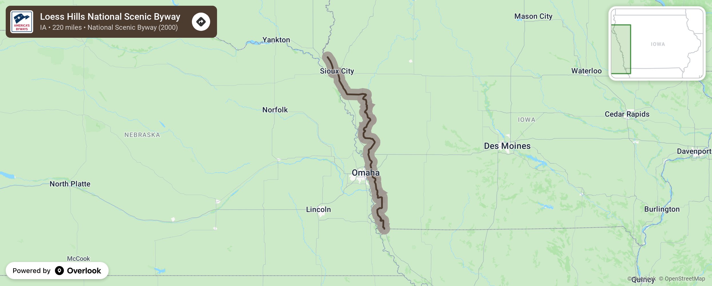 Map of Loess Hills National Scenic Byway - scenic route