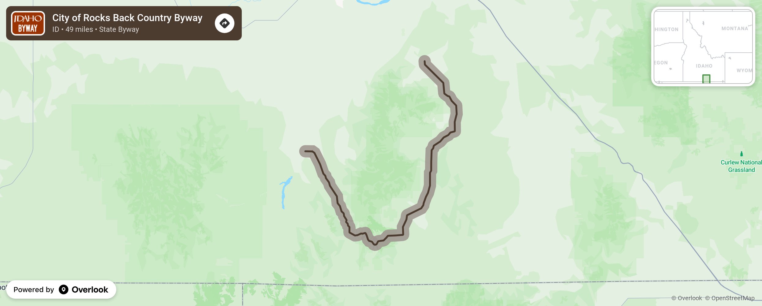 Map of City of Rocks Back Country Byway - scenic route