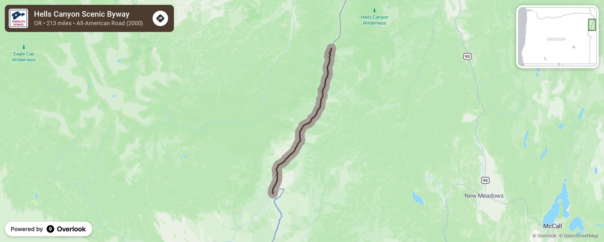 Map of Hells Canyon Scenic Byway - scenic route