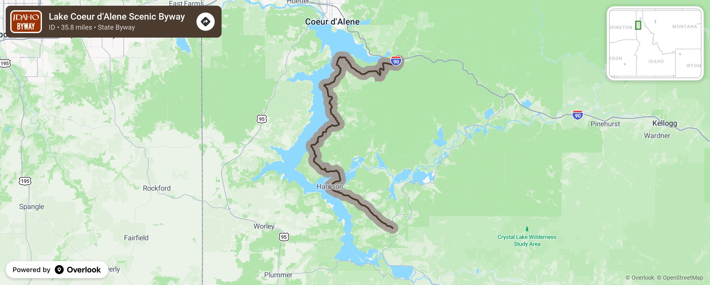 Map of Lake Coeur d’Alene Scenic Byway - scenic route