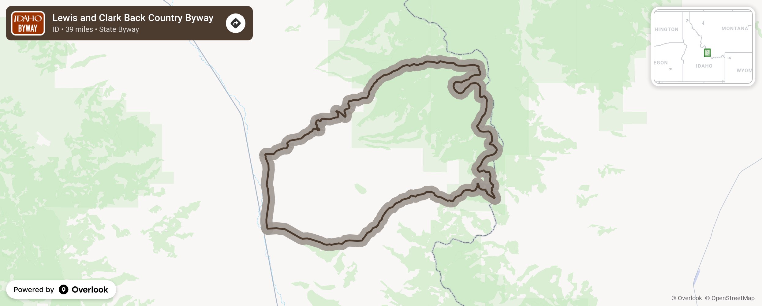 Map of Lewis and Clark Back Country Byway - scenic route