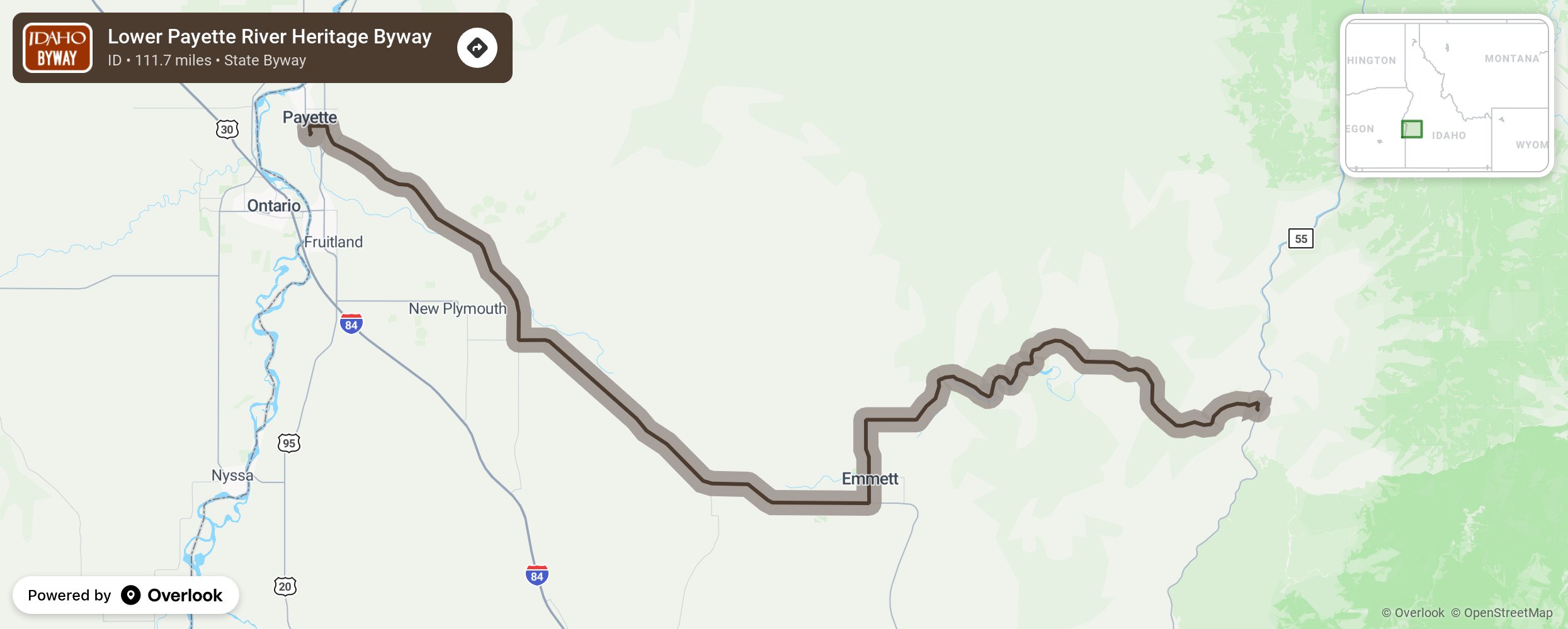 Map of Lower Payette River Heritage Byway - scenic route