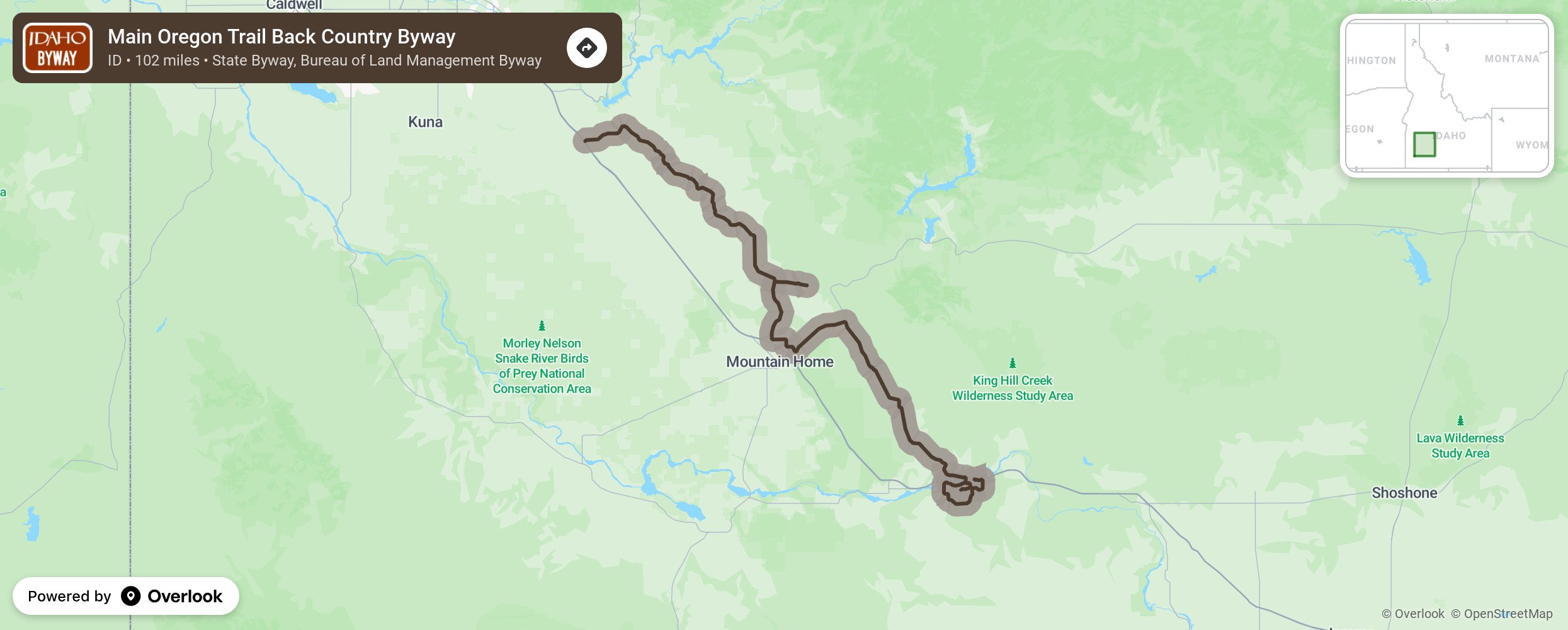 Map of Main Oregon Trail Back Country Byway - scenic route