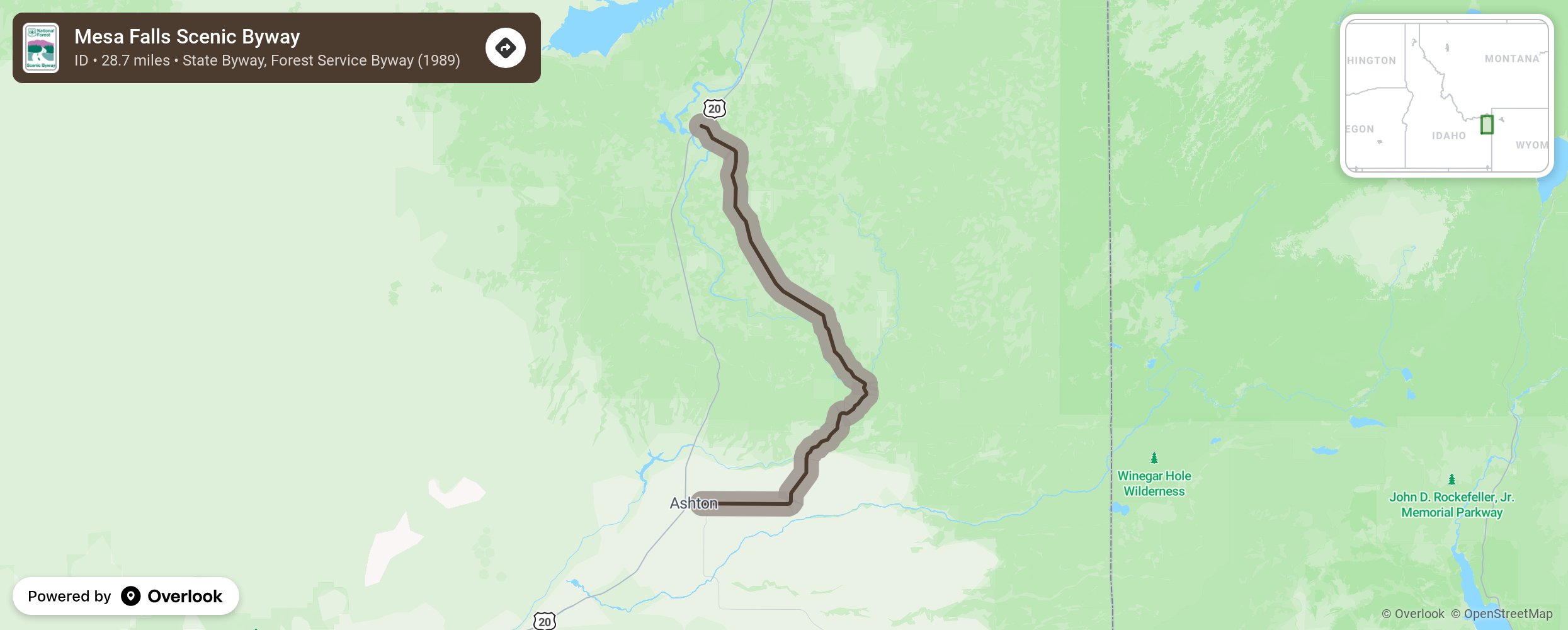 Map of Mesa Falls Scenic Byway - scenic route