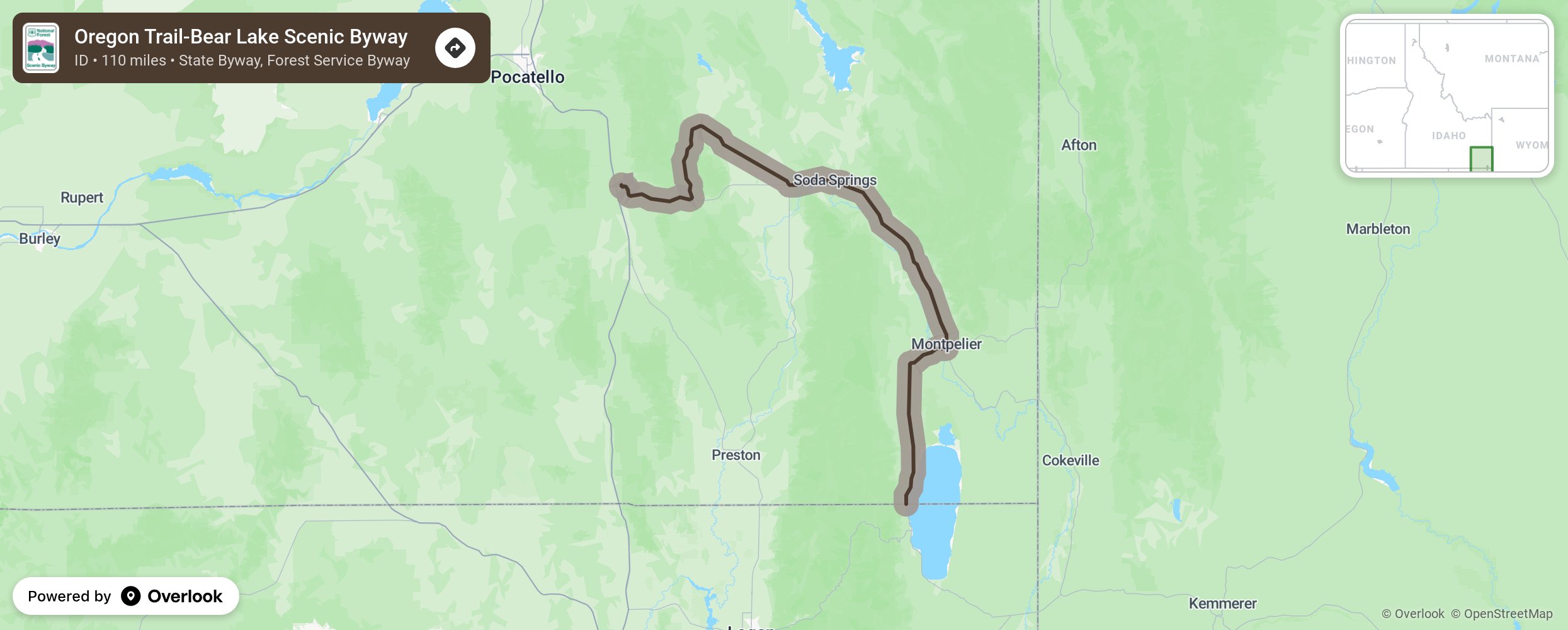 Map of Oregon Trail-Bear Lake Scenic Byway - scenic route