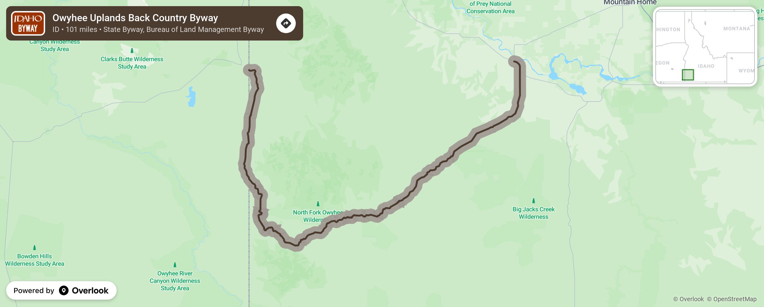 Map of Owyhee Uplands Back Country Byway - scenic route