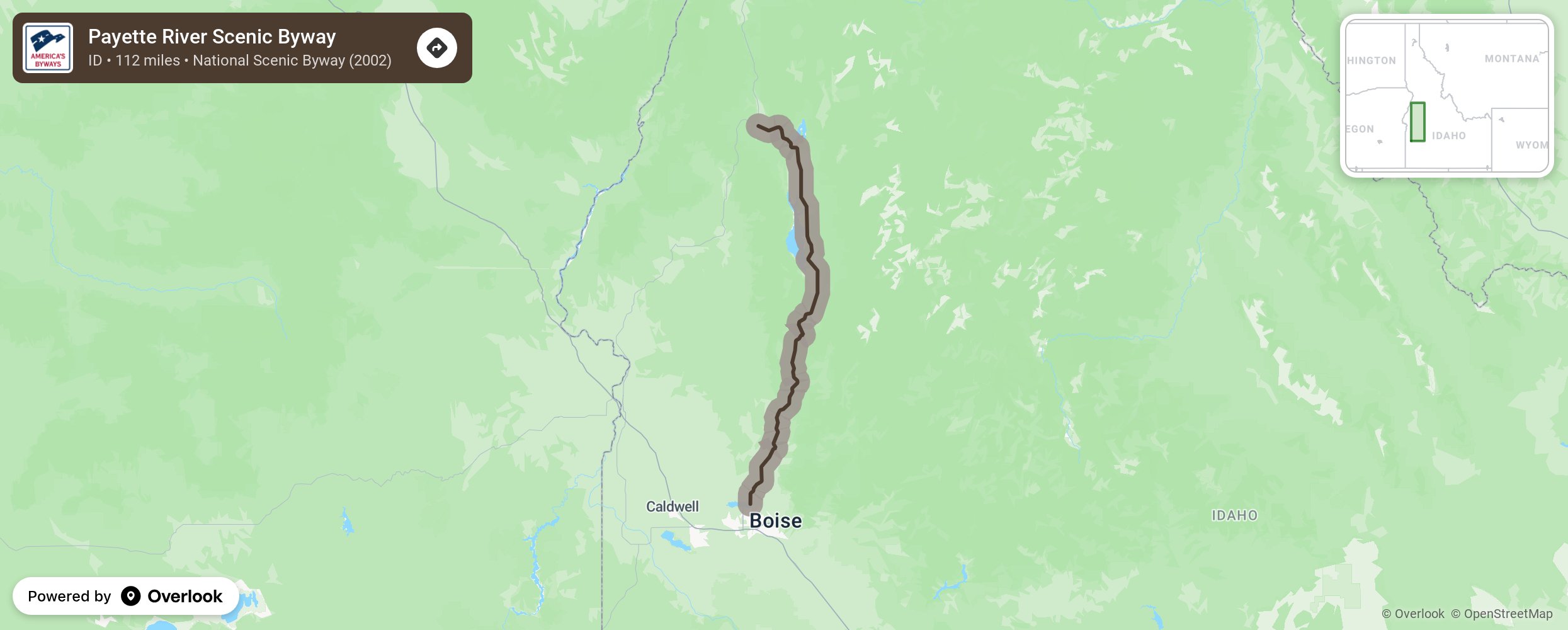 Map of Payette River Scenic Byway - scenic route