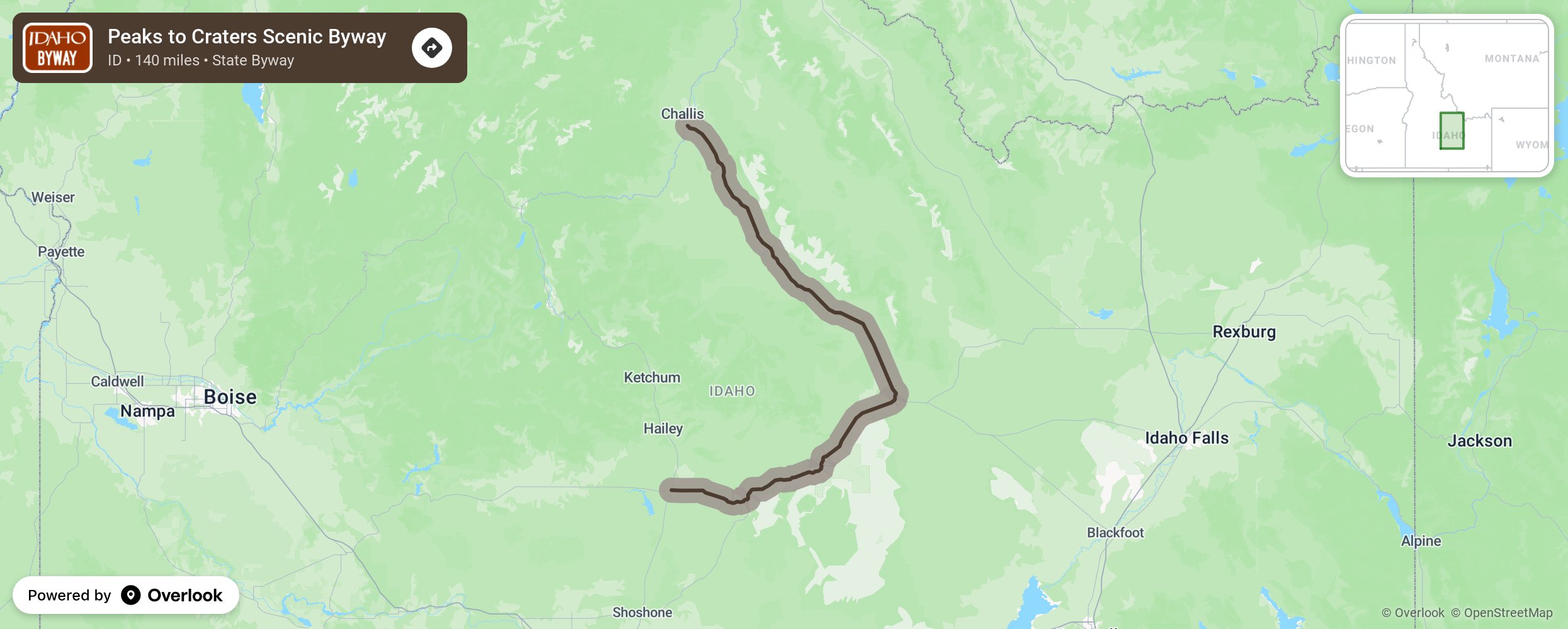 Map of Peaks to Craters Scenic Byway - scenic route