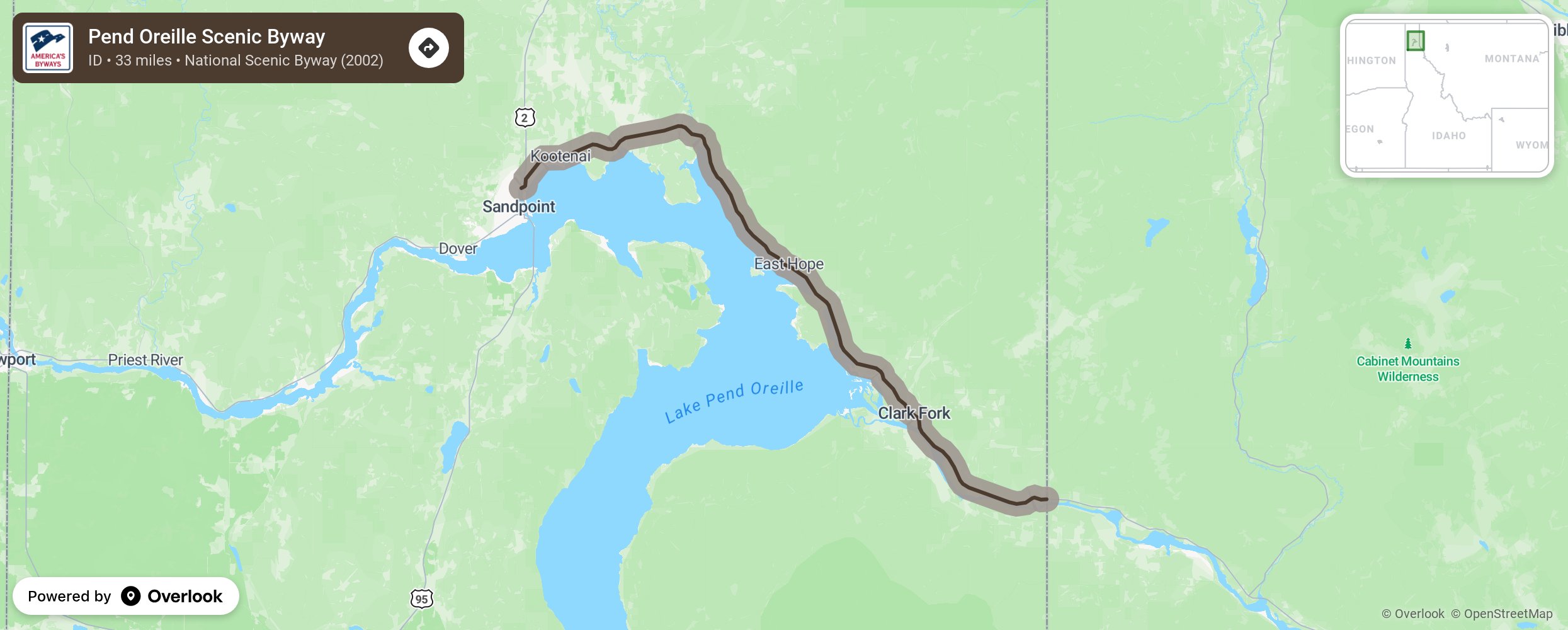 Map of Pend Oreille Scenic Byway - scenic route