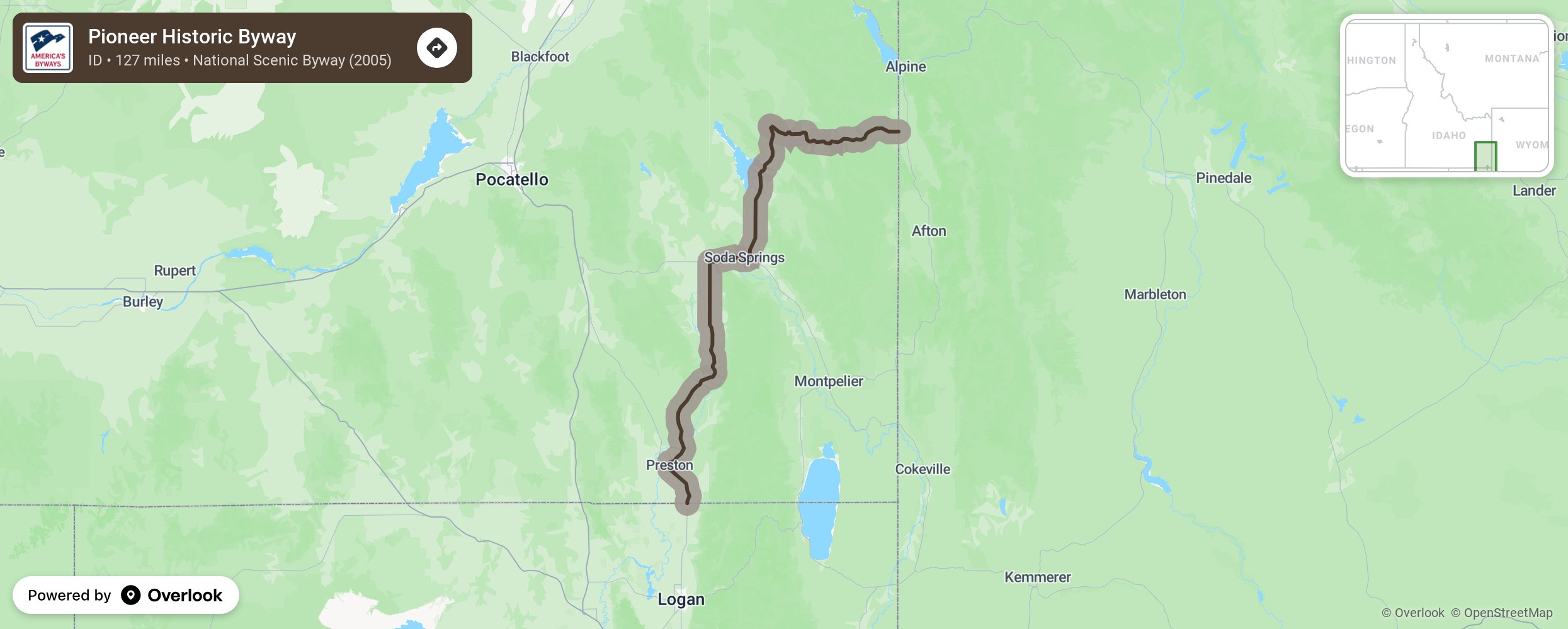 Map of Pioneer Historic Byway - scenic route