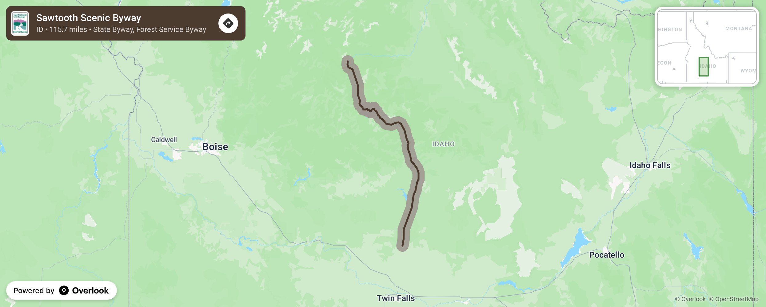 Map of Sawtooth Scenic Byway - scenic route