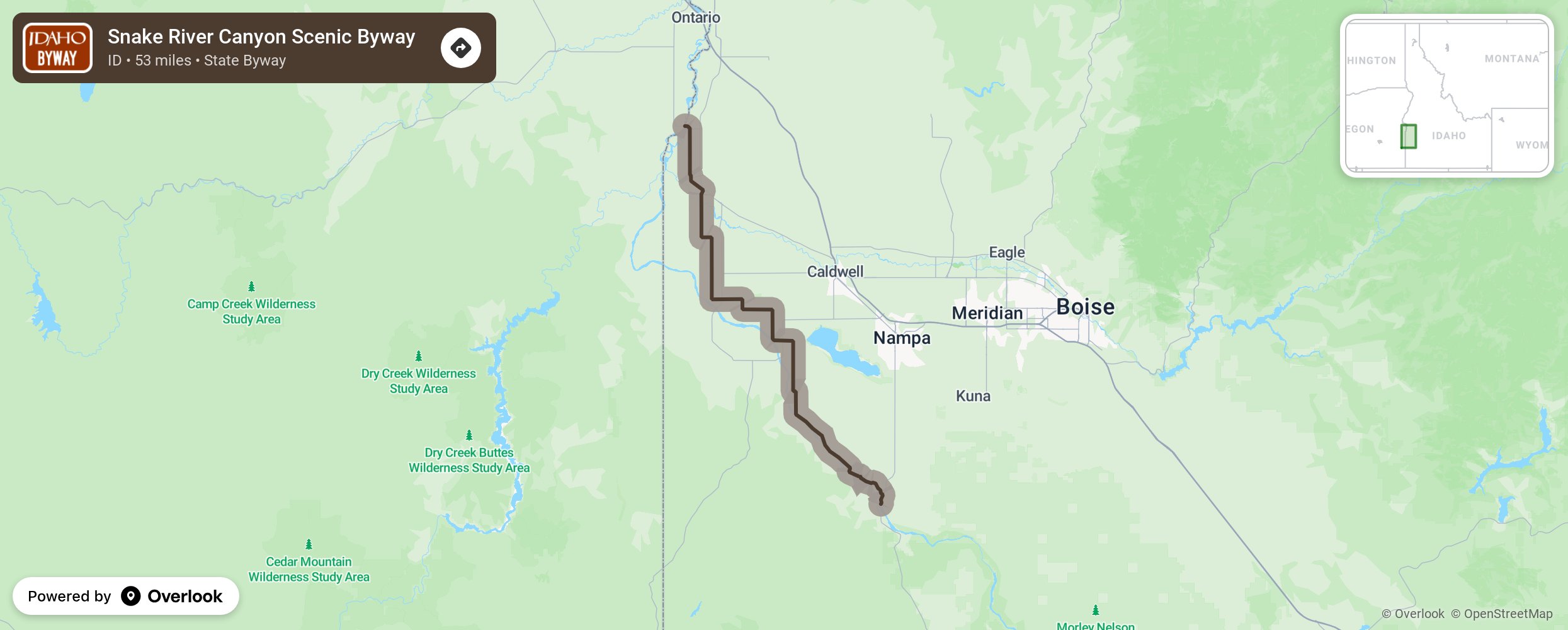 Map of Snake River Canyon Scenic Byway - scenic route