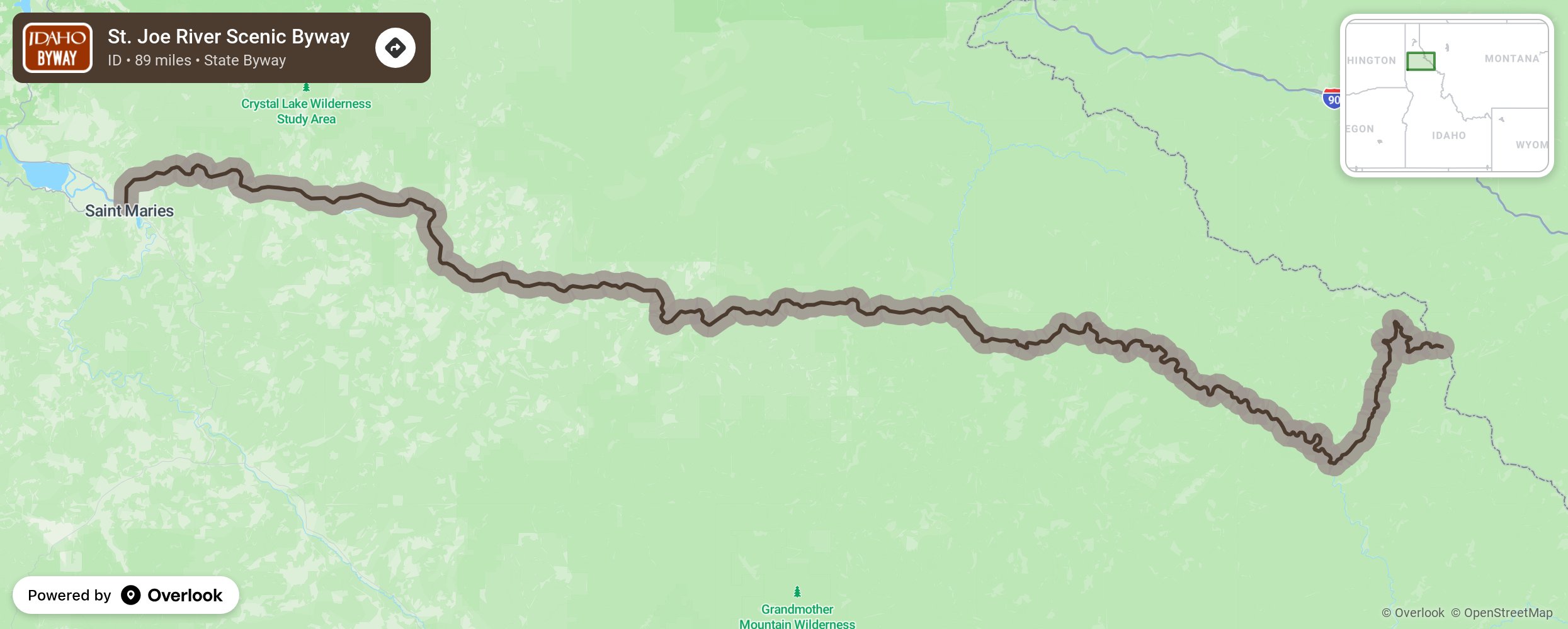 Map of St. Joe River Scenic Byway - scenic route