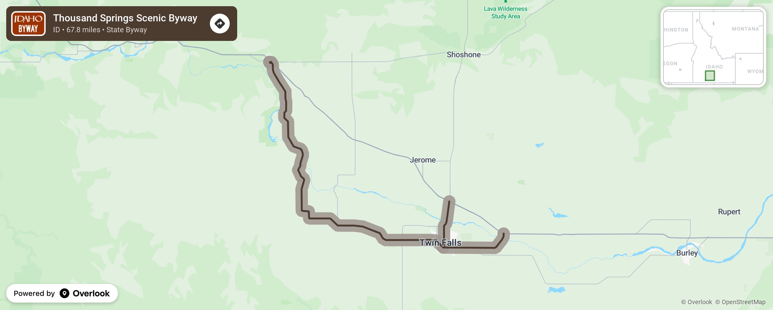 Map of Thousand Springs Scenic Byway - scenic route