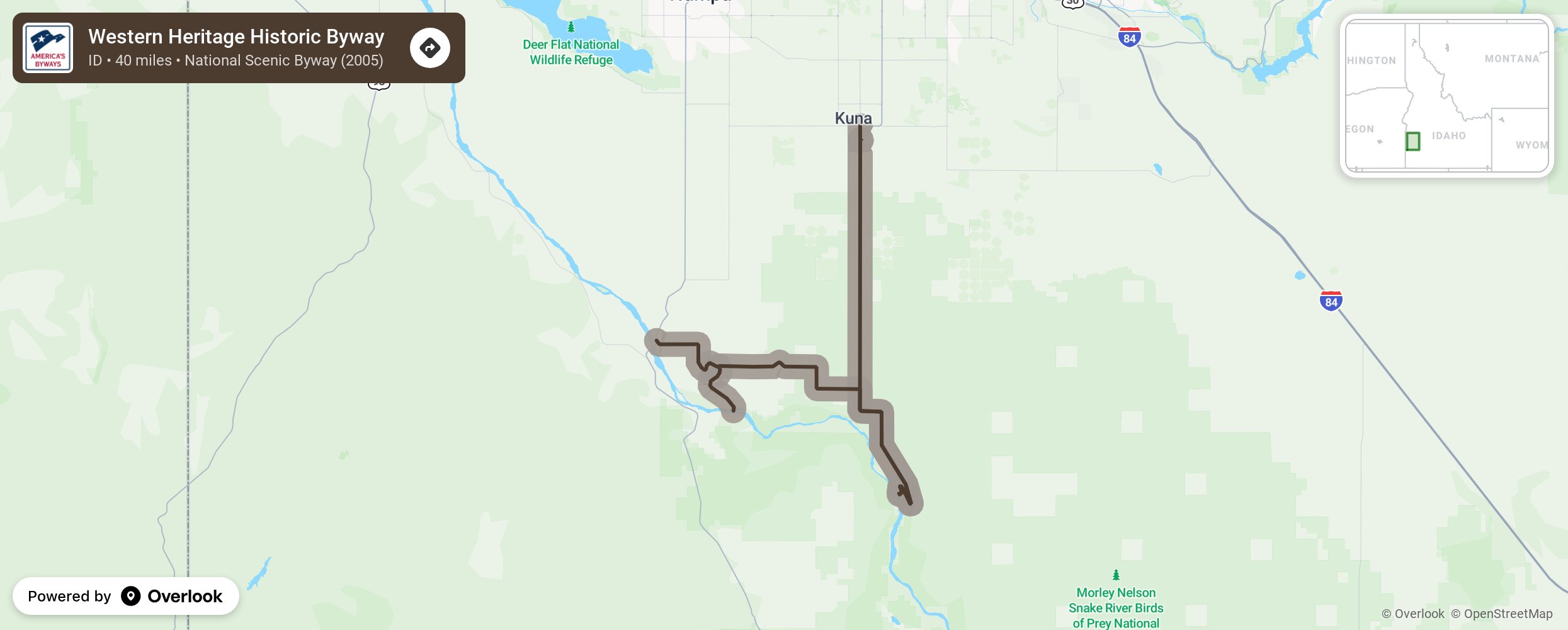 Map of Western Heritage Historic Byway - scenic route