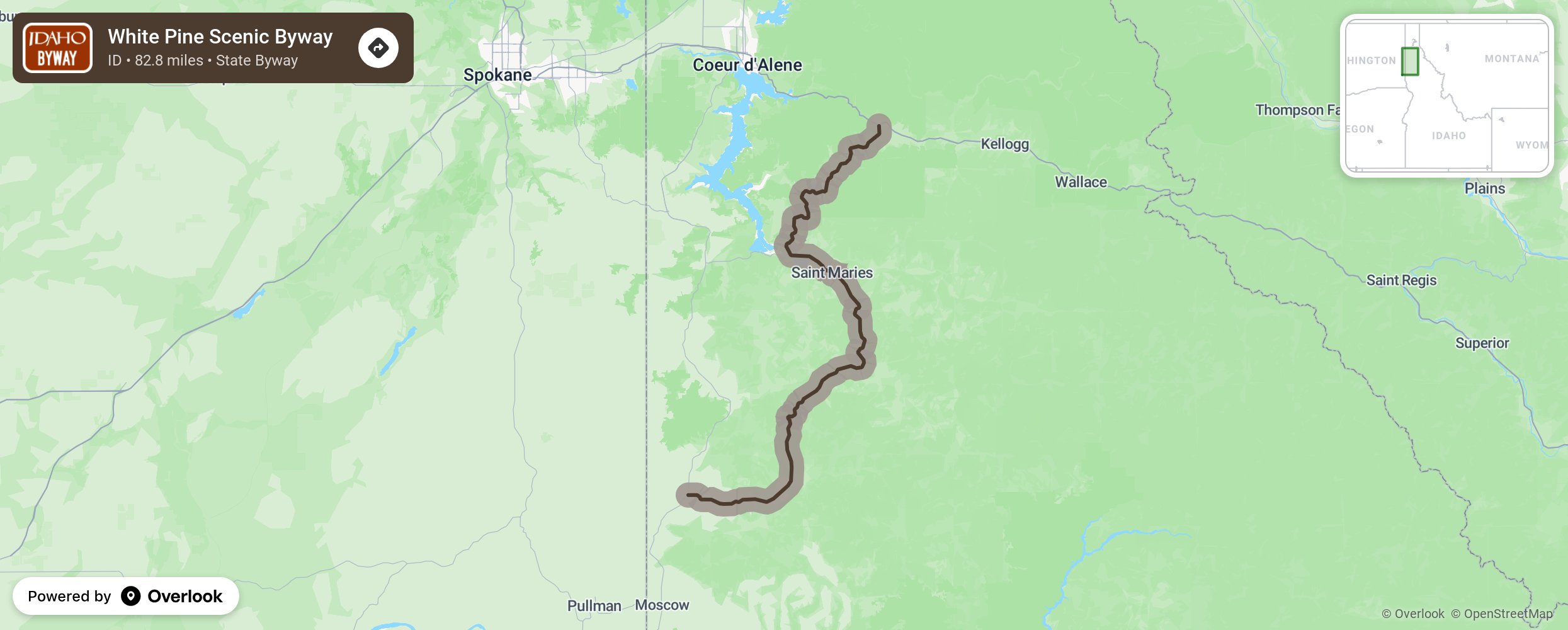 Map of White Pine Scenic Byway - scenic route