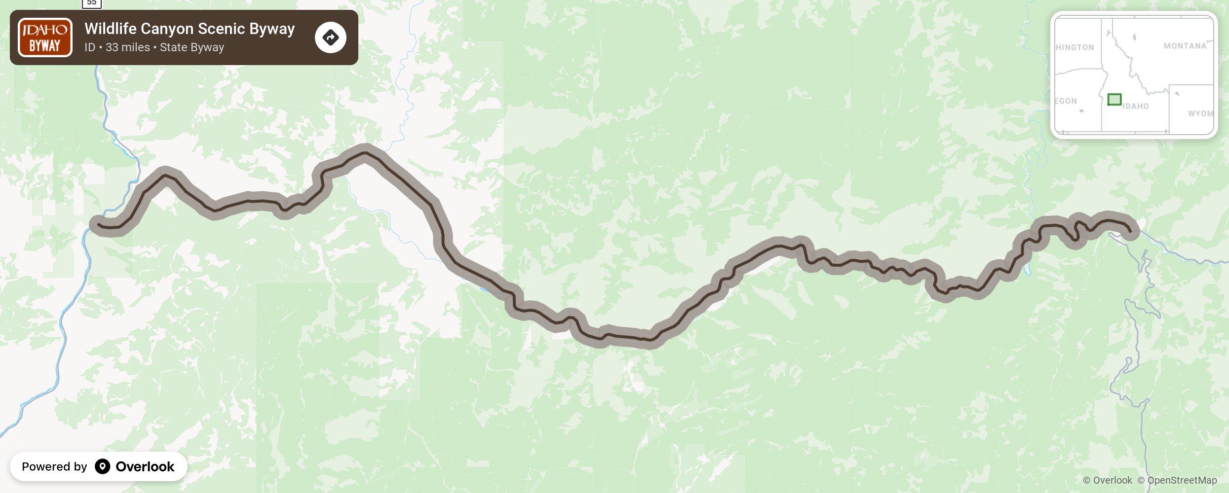 Map of Wildlife Canyon Scenic Byway - scenic route