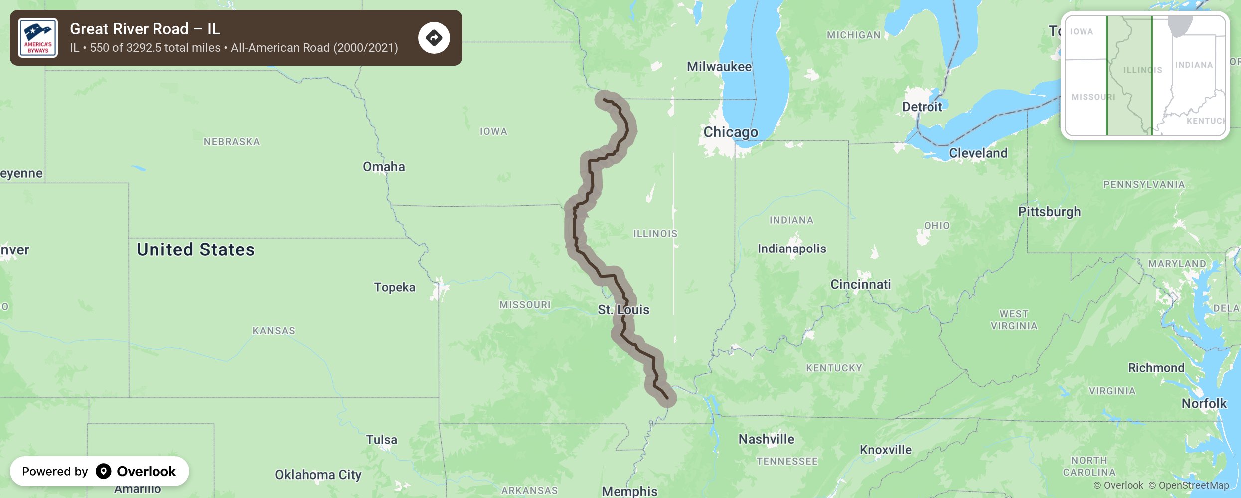 Map of Great River Road – IL - scenic route