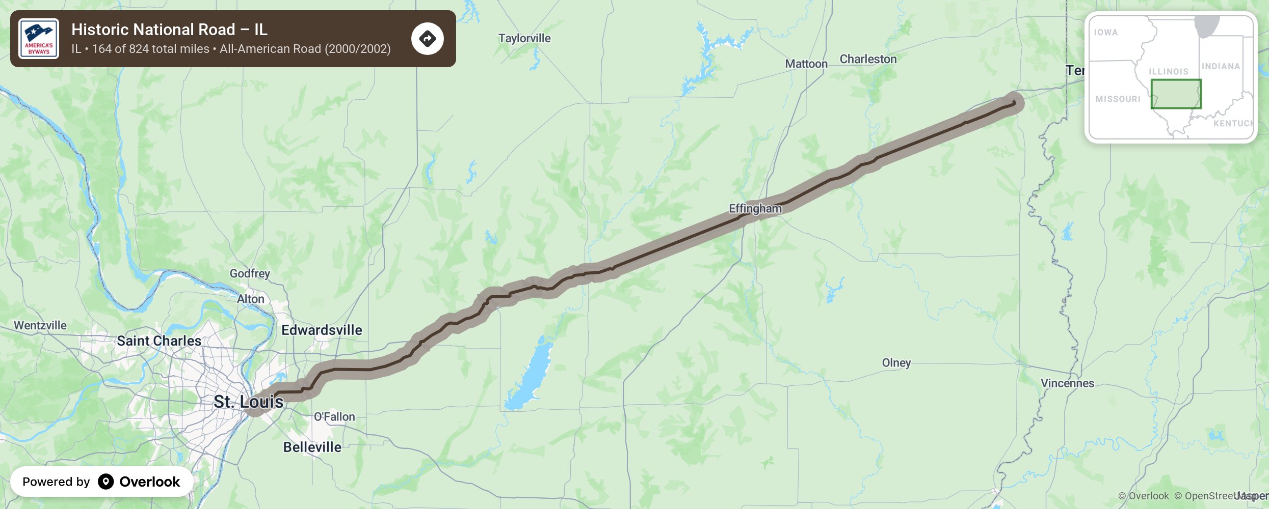 Map of Historic National Road – IL - scenic route