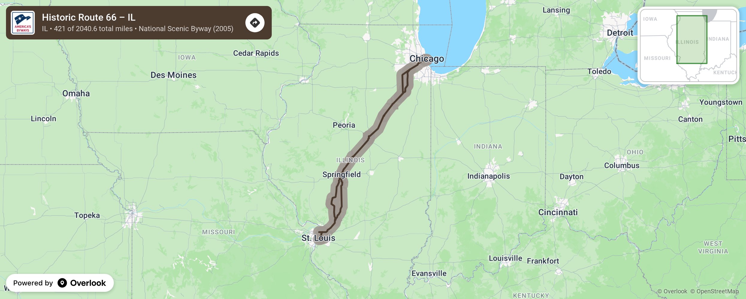 Map of Historic Route 66 – IL - scenic route