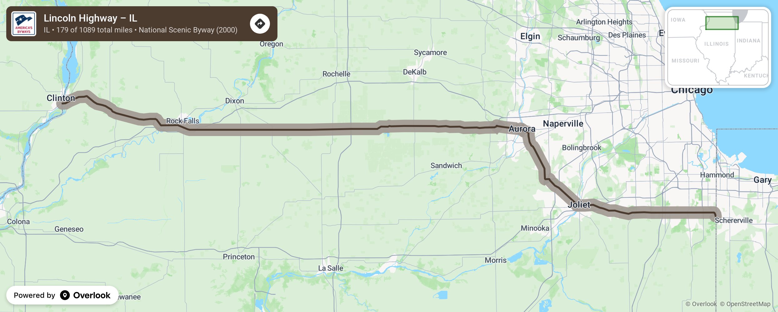 Map of Lincoln Highway – IL - scenic route