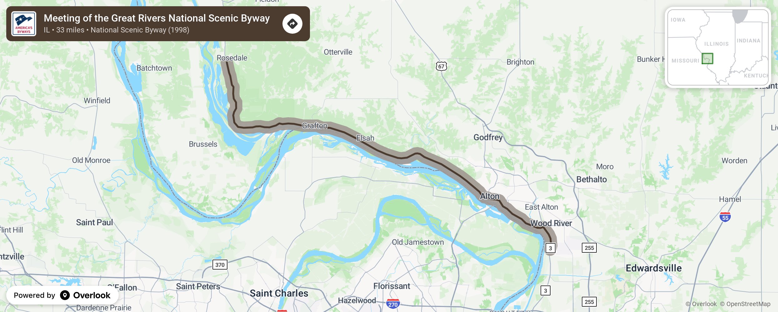 Map of Meeting of the Great Rivers National Scenic Byway - scenic route