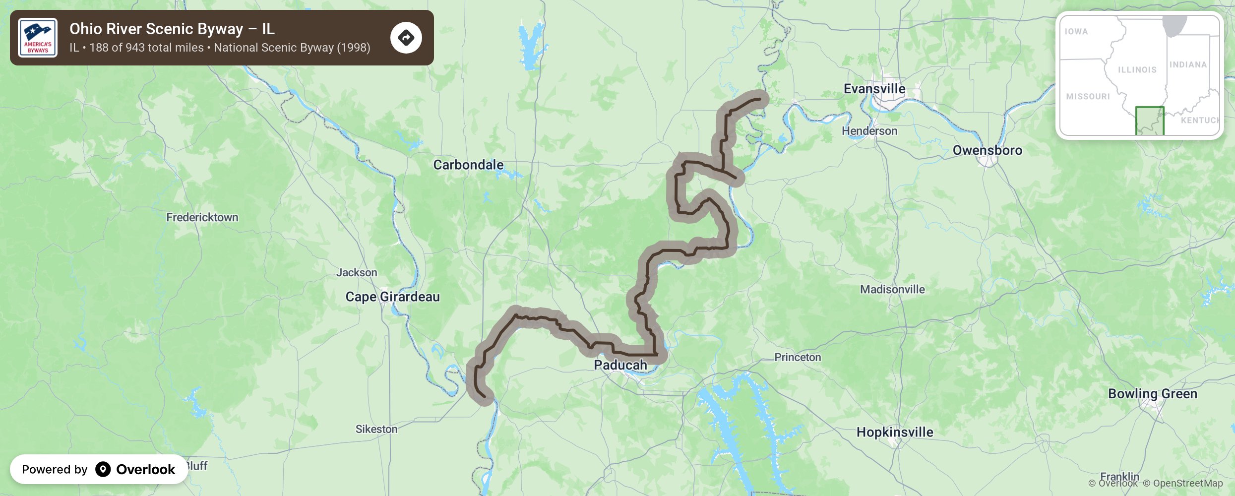 Map of Ohio River Scenic Byway – IL - scenic route