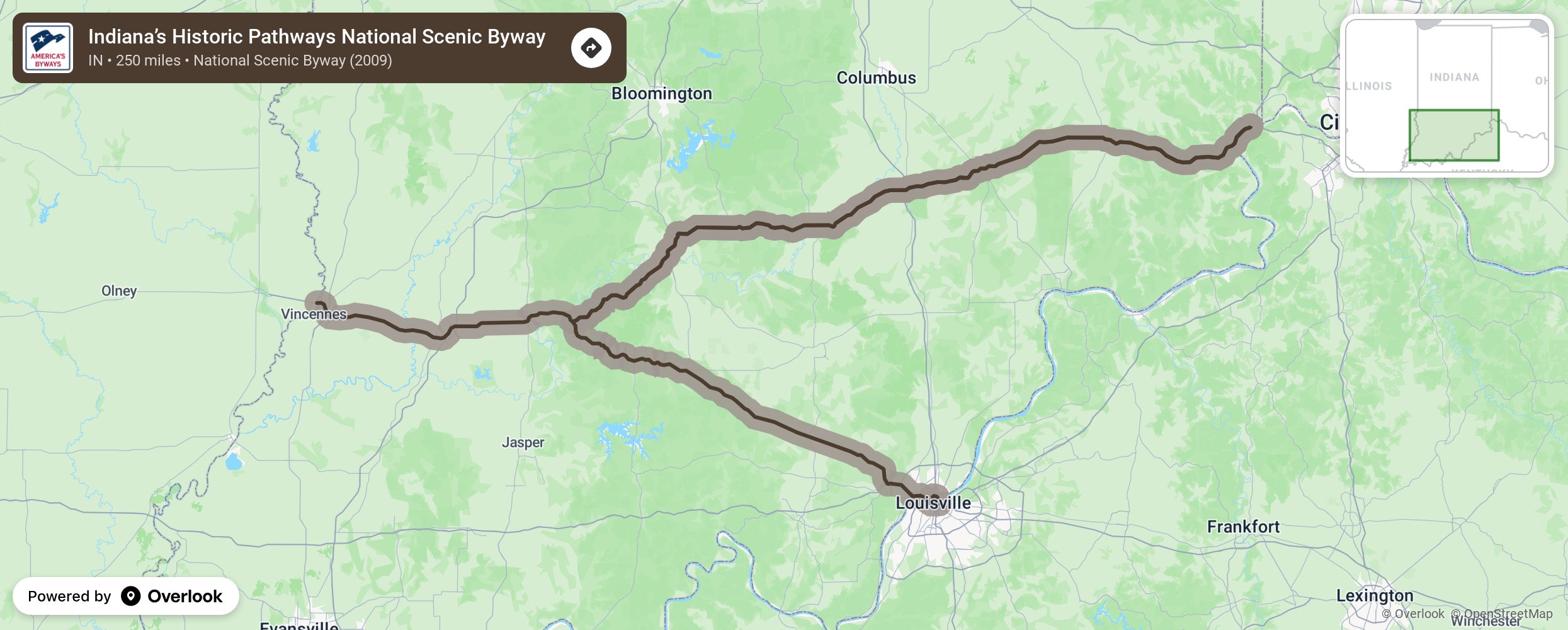 Map of Indiana’s Historic Pathways National Scenic Byway - scenic route