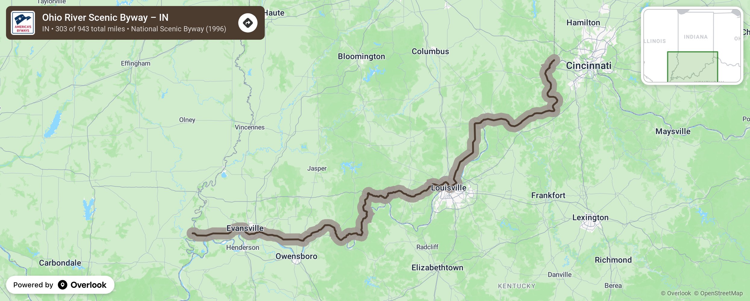 Map of Ohio River Scenic Byway – IN - scenic route