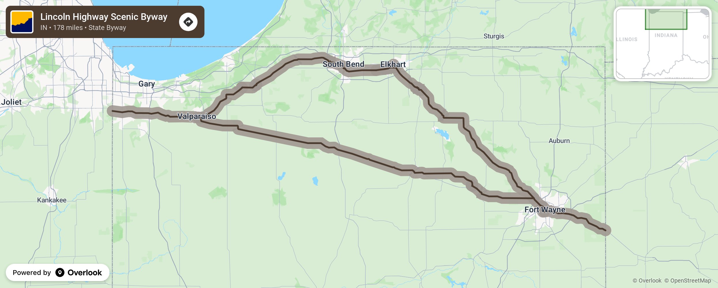 Map of Lincoln Highway Scenic Byway - scenic route