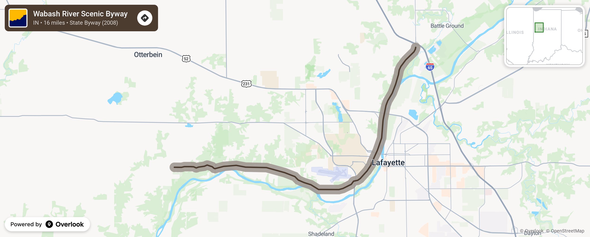 Map of Wabash River Scenic Byway - scenic route