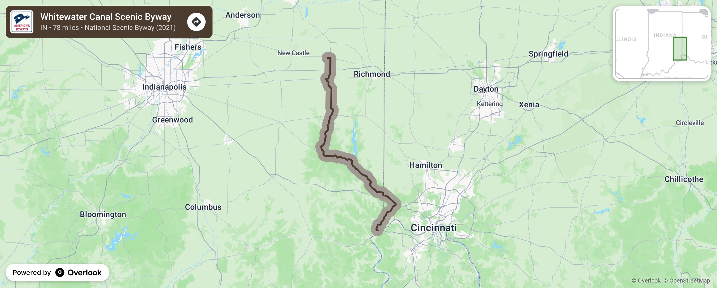 Map of Whitewater Canal Scenic Byway - scenic route