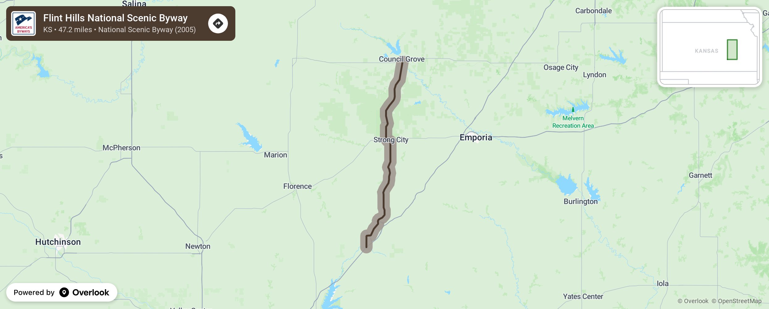 Map of Flint Hills National Scenic Byway - scenic route